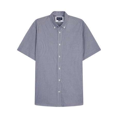 Chemise en coton marine vichy avec une coupe droite et un col à revers