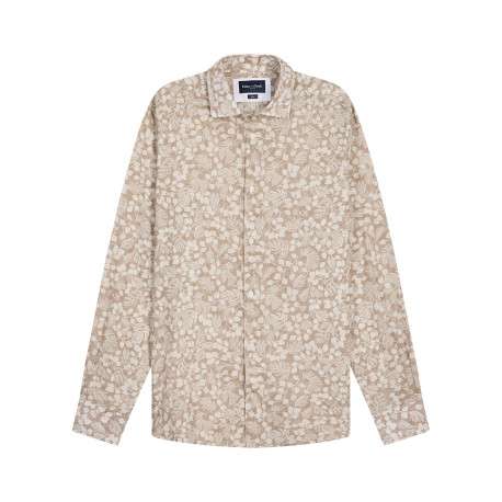 Chemise en coton beige avec des motifs floraux à coupe droite