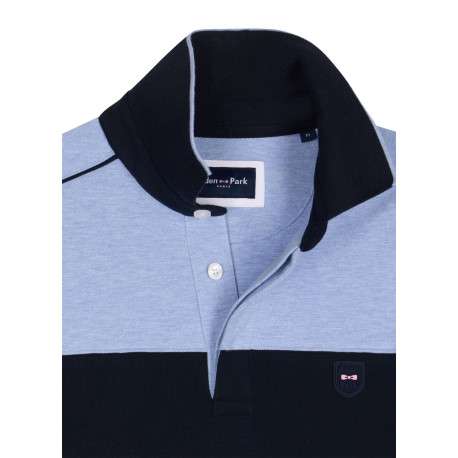 Polo en coton bleu avec une coupe droite et un col à revers avec boutons - Image 2