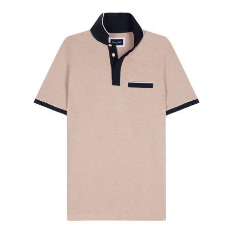 Polo en coton beige uni avec une coupe droite et un col à revers boutonné