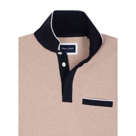 Polo en coton beige uni avec une coupe droite et un col à revers boutonné - Image 2