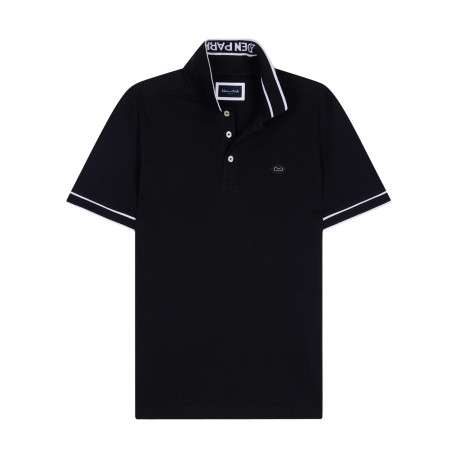 Polo en coton noir uni avec une coupe droite et un col à revers boutonné