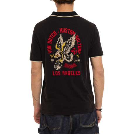 Polo en coton noir uni avec une coupe droite et un col boutonné - Image 2