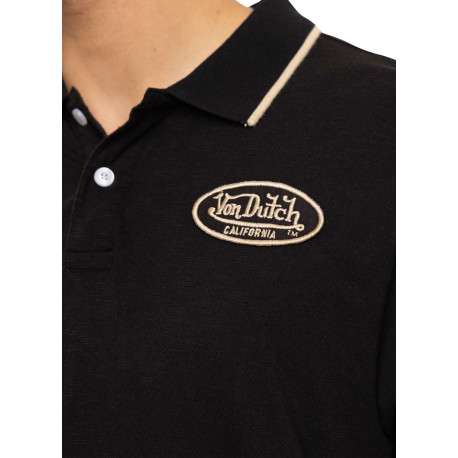 Polo en coton noir uni avec une coupe droite et un col boutonné - Image 3
