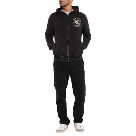 Sweat zippé gris foncé uni avec une coupe droite et un col à capuche - Image 3