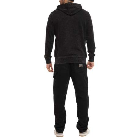 Sweat zippé gris foncé uni avec une coupe droite et un col à capuche - Image 4