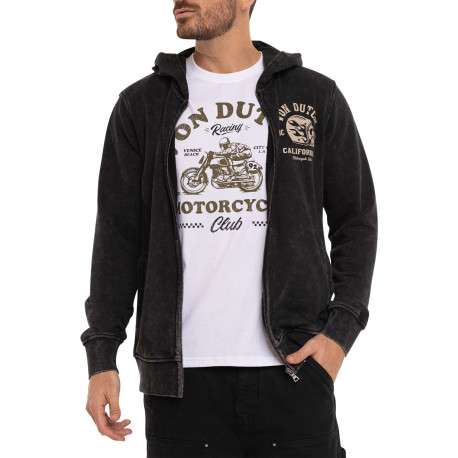 Sweat zippé gris foncé uni avec une coupe droite et un col à capuche - Image 6
