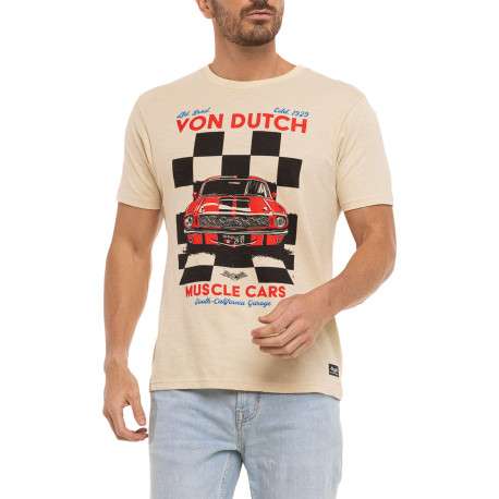 T-shirt en coton beige imprimé avec une coupe droite et un col rond