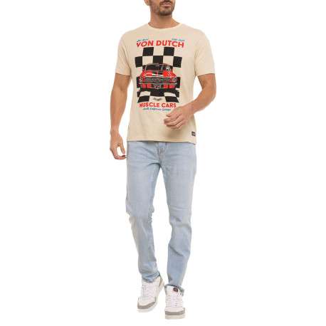 T-shirt en coton beige imprimé avec une coupe droite et un col rond - Image 3