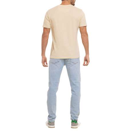 T-shirt en coton beige imprimé avec une coupe droite et un col rond - Image 4