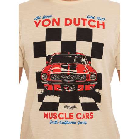 T-shirt en coton beige imprimé avec une coupe droite et un col rond - Image 5
