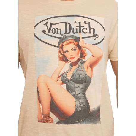 T-shirt en coton beige imprimé avec une coupe droite et un col rond - Image 3