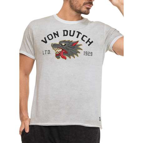 T-shirt en coton gris imprimé avec une coupe droite et un col rond