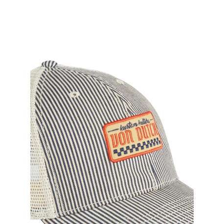Casquette grise à rayures avec une fermeture snapback et un bouton de couronne - Image 4