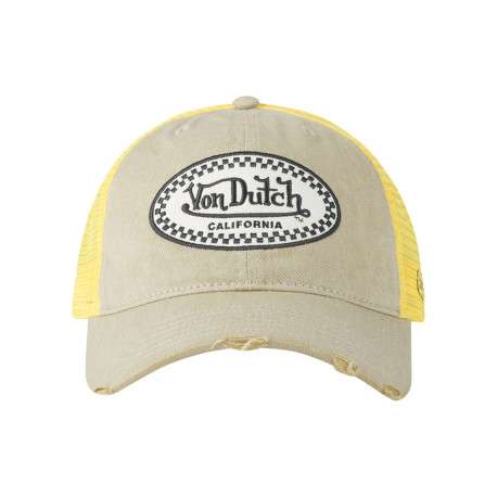 Casquette jaune unie avec une visière effet usé et un patch de la marque brodé - Image 2