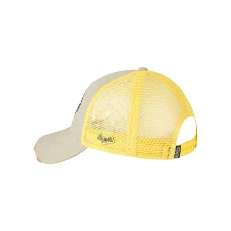 Casquette jaune unie avec une visière effet usé et un patch de la marque brodé - Image 3