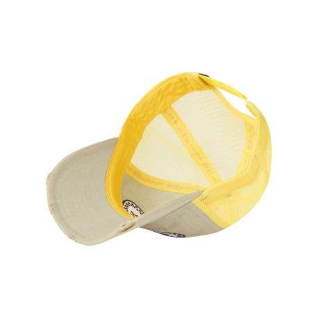 Casquette jaune unie avec une visière effet usé et un patch de la marque brodé - Image 5