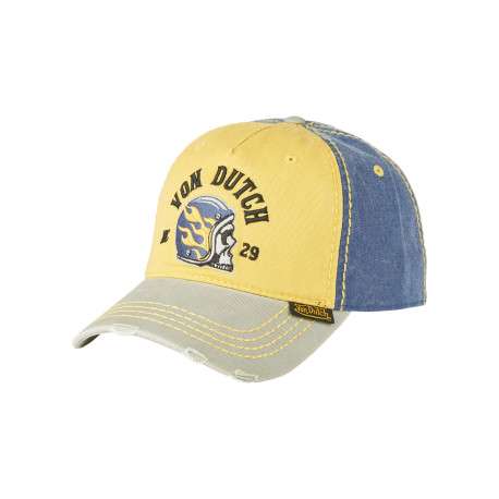 Casquette en coton jaune uni avec un effet usé sur la visière