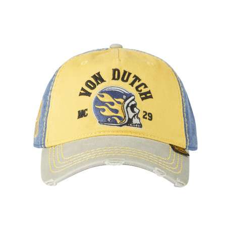 Casquette en coton jaune uni avec un effet usé sur la visière - Image 2