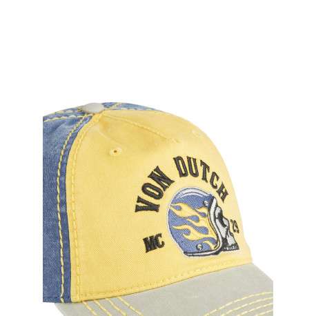 Casquette en coton jaune uni avec un effet usé sur la visière - Image 4