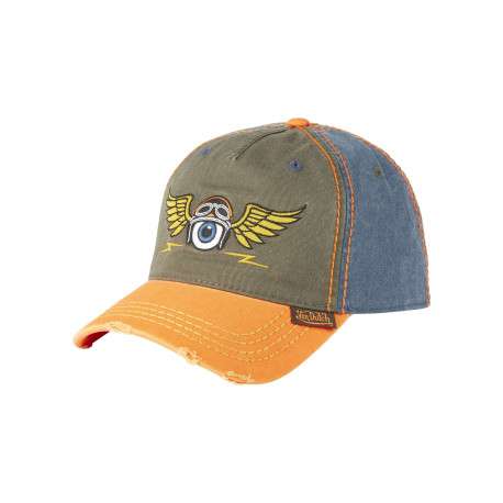 Casquette en coton orange uni avec un motif brodé et un bouton de couronne