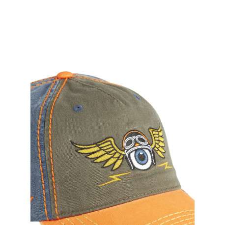 Casquette en coton orange uni avec un motif brodé et un bouton de couronne - Image 4