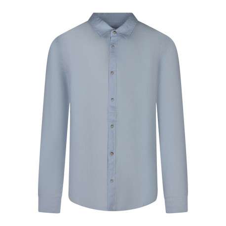 Chemise en lin bleu clair unie avec une coupe droite et un col français