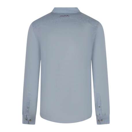 Chemise en lin bleu clair unie avec une coupe droite et un col français - Image 2