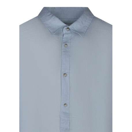 Chemise en lin bleu clair unie avec une coupe droite et un col français - Image 3