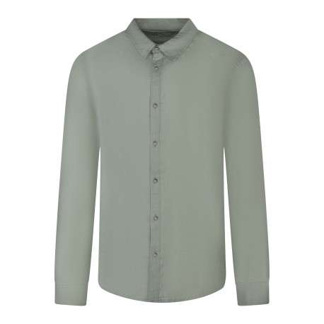 Chemise en lin verte unie avec une coupe droite et un col français