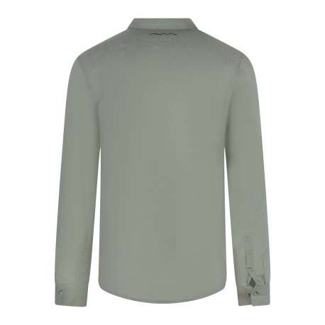 Chemise en lin verte unie avec une coupe droite et un col français - Image 2