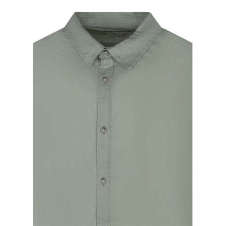 Chemise en lin verte unie avec une coupe droite et un col français - Image 3