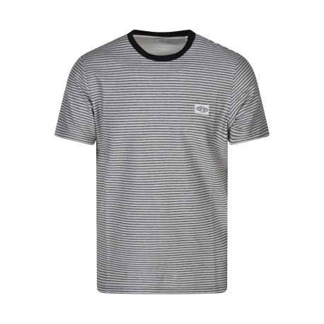 T-shirt noir et écru à coupe droite pourvu d'un col rond et de manches courtes
