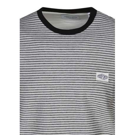 T-shirt noir et écru à coupe droite pourvu d'un col rond et de manches courtes - Image 3