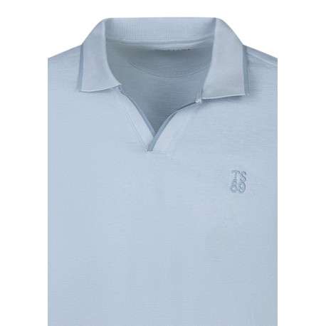 Polo en coton bleu à coupe droite pourvu d'un col à revers épais - Image 3