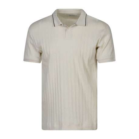 Polo en coton beige à coupe droite pourvu d'un col côtelé boutonné