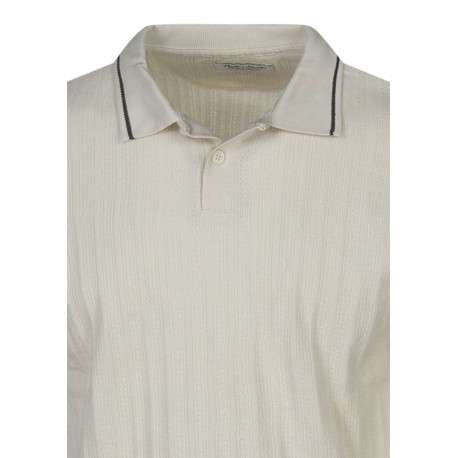Polo en coton beige à coupe droite pourvu d'un col côtelé boutonné - Image 3