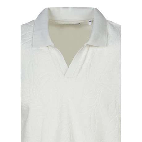 Polo en coton mélangé écru à coupe ajustée pourvu d'un col à revers - Image 3