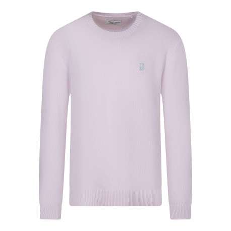 Pull en coton rose à coupe droite pourvu d'un col rond épais