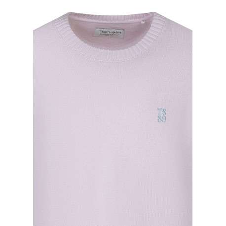 Pull en coton rose à coupe droite pourvu d'un col rond épais - Image 3
