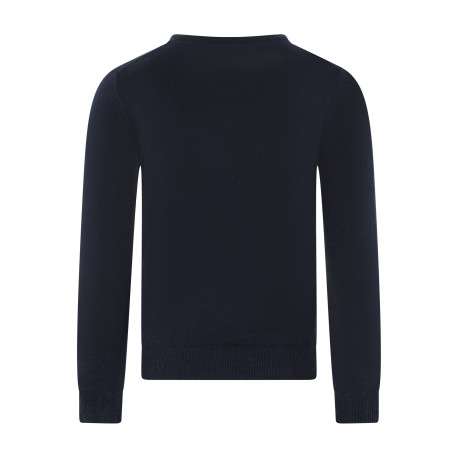 Pull en coton bleu foncé à coupe droite pourvu d'un col v côtelé - Image 2