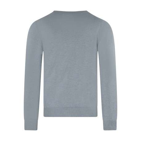 Pull en coton bleu clair à coupe droite pourvu d'un col v côtelé - Image 2