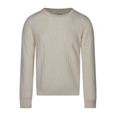 Pull écru à coupe droite pourvu d'un col rond et de manches longues