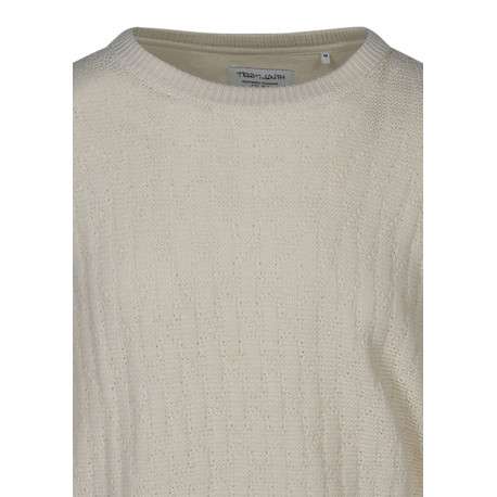 Pull écru à coupe droite pourvu d'un col rond et de manches longues - Image 3