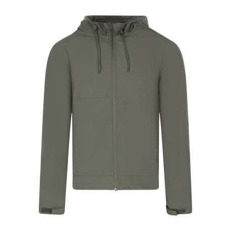 Blouson vert à coupe ajustée pourvu d'un col à capuche avec cordon de serrage