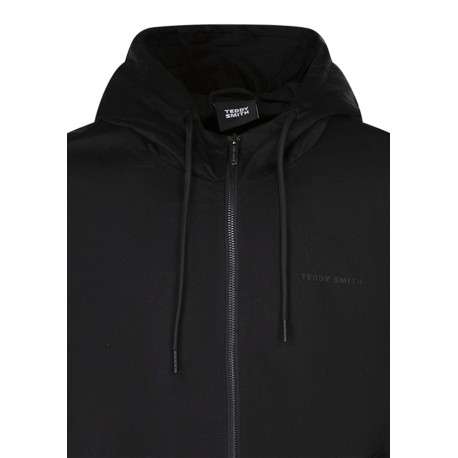 Blouson noir à coupe ajustée pourvu d'un col à capuche avec cordon de serrage - Image 3