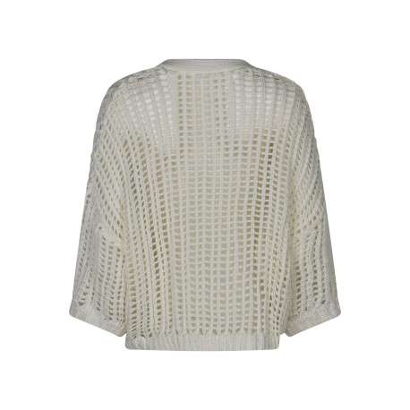 Gilet écru coupe ample pourvu d'un col v arrondi et de manches longues - Image 2