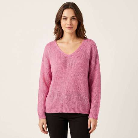 Pull rose à coupe ample pourvu d'un col arrondi et de manches longues - Image 3