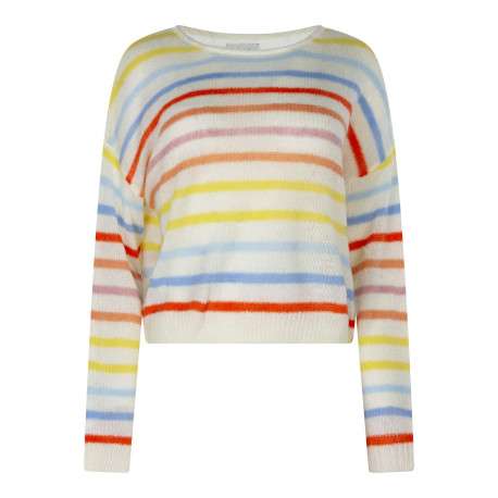 Pull multicolore à coupe droite pourvu d'un motif à rayures horizontales