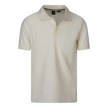 Polo en coton mélangé écru uni avec une coupe droite et un col boutonné